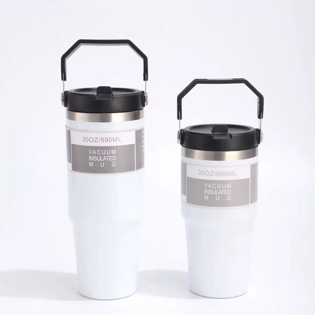 600ML/890ML Roestvrij Staal Thermosbeker met Rietje Auto Koffiebeker Sport Waterfles Vacuümfles Geïsoleerde Beker Thermische Beker