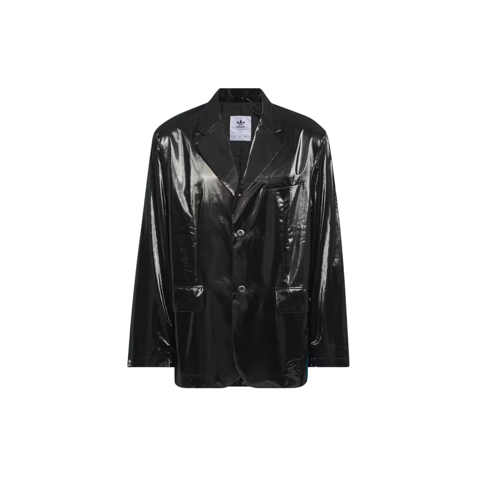 Adidas Originals X Song For The Mute Collaboration SS24 Глянцевая однобортная длинная кожаная куртка Верхняя одежда унисекс Черный IY9512 XL