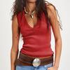 Modern V Neck Sleeveless Top For Women With Ribbed Knit Fabric For Summer Casual Wear