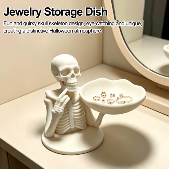 Skeleton Jewelry Tray Halloween Storage Tray, 3D Printed Spooky Skull Holder, Display Stand for Gothic Desktop Ring Organizer Entryway, Vanity