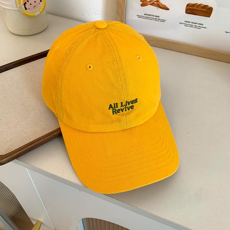 Japanese Retro Washed Baseball Cap Female Embroidered Letters Soft Top Sunshade Showing Face Small Peaked Cap Couple Tide жёлтый