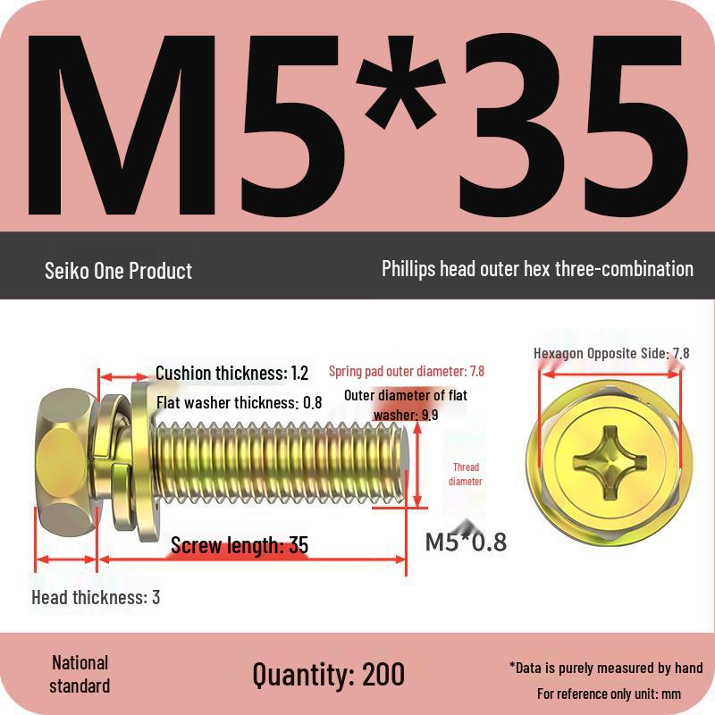 Hex Head Combo Screw Bolt with Washer and Spring Washer