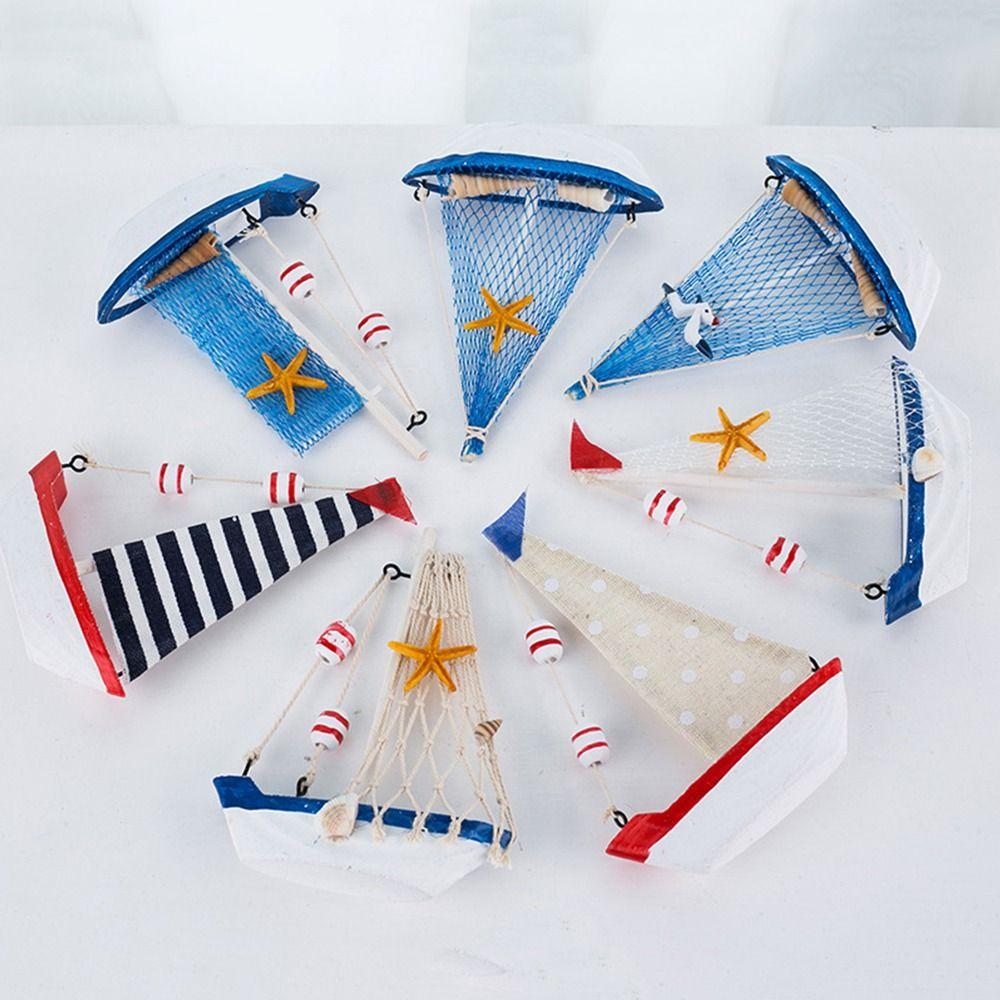 Mediterranean Style Seashell Ship Model 15*11*3cm Miniature Boat Figurine  Office Room Livingroom