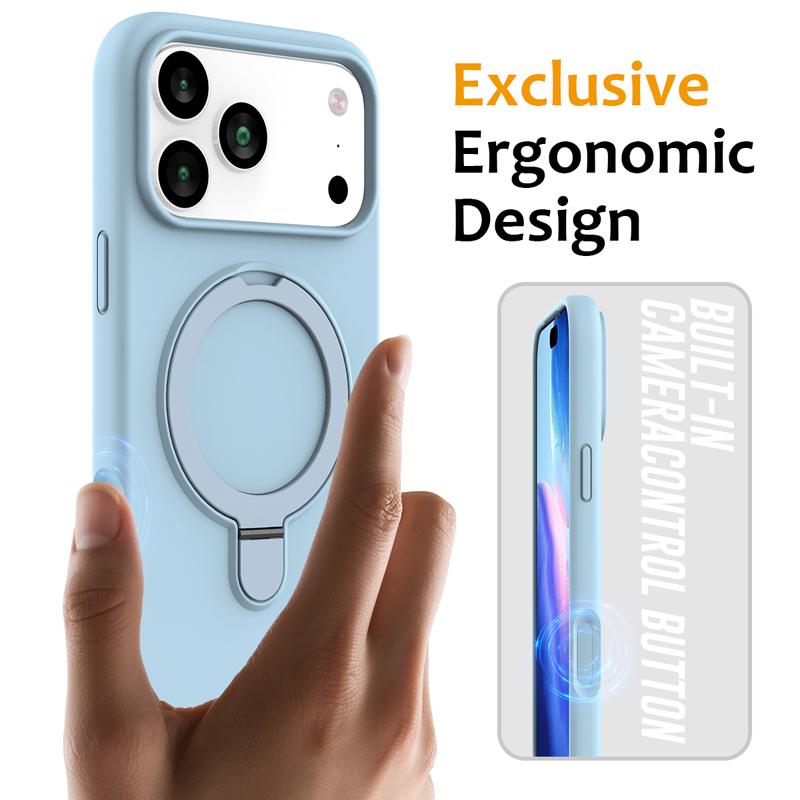 For iPhone 17 Pro Max 17 Air Case Magnetic Liuqid Silicone with Microfiber Lining inside Ring Stand Cover for iPhone17