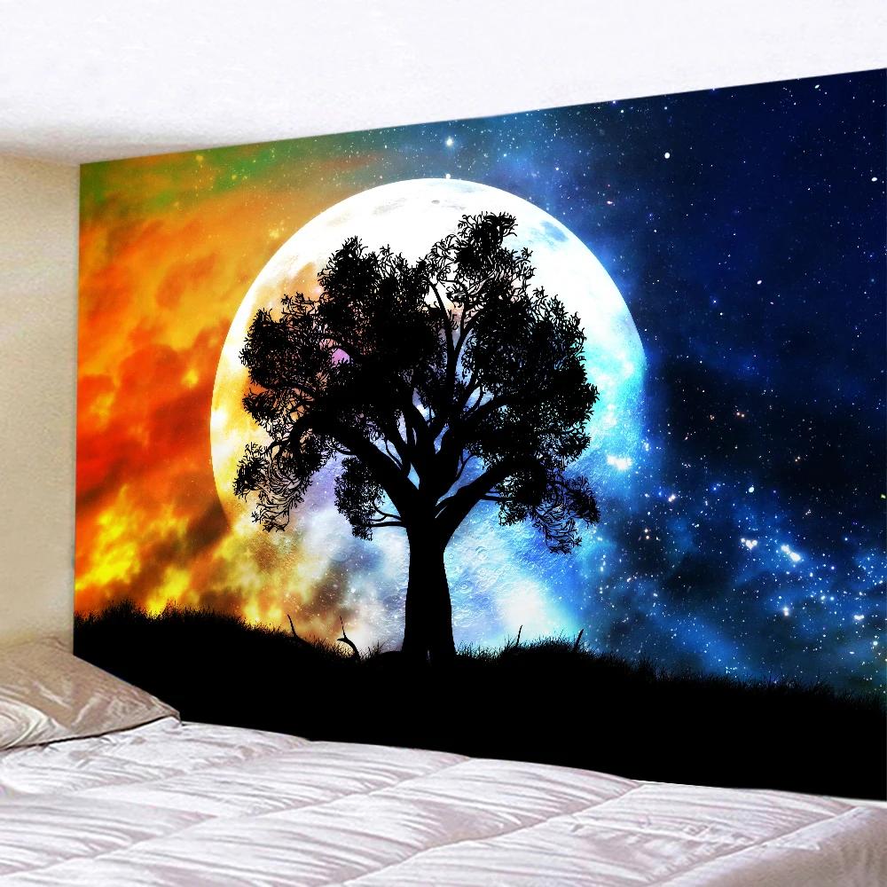 Mystery Starry Sky Tapestry Hippie Wall Hanging Forest Tree Jungle Moon Tapestrie Room Decor Aesthetic for Living Room Bedroom