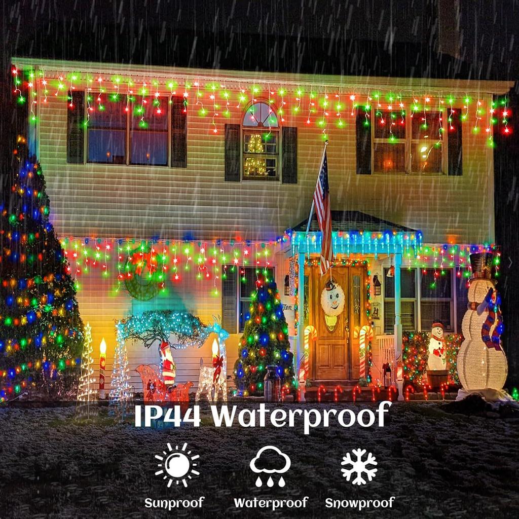 Icicle 10m 400 LED Curtain Lights, 30V Low Voltage, Connectable, 8-Mode Twinkling Christmas Waterfall Lights