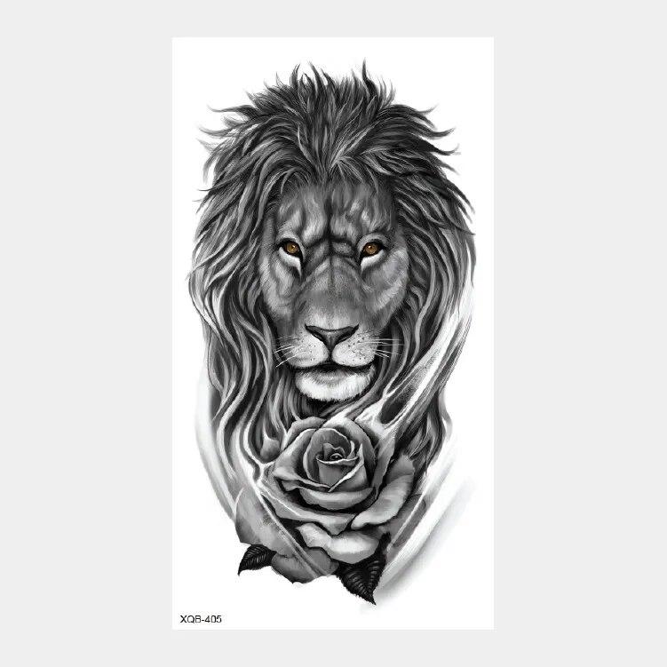 Upper Arm Sleeve Crown Lion Tiger Wolf Head Waterproof Temporary Stickers Body Art Fake Tattoo For Women Men