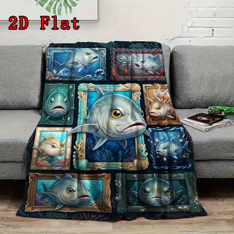 Ocean Fish Collection 2D Flat Pattern Flannel Blanket, High quality All Seasons, Home Decor, Warmth and Comfort, Perfect for Christmas Gifts.