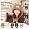 Cartoon Bear Ear Plush Knitted Hat Keep Warm Bear Ears Beanie Lovely Ear Protective Cap  For Women