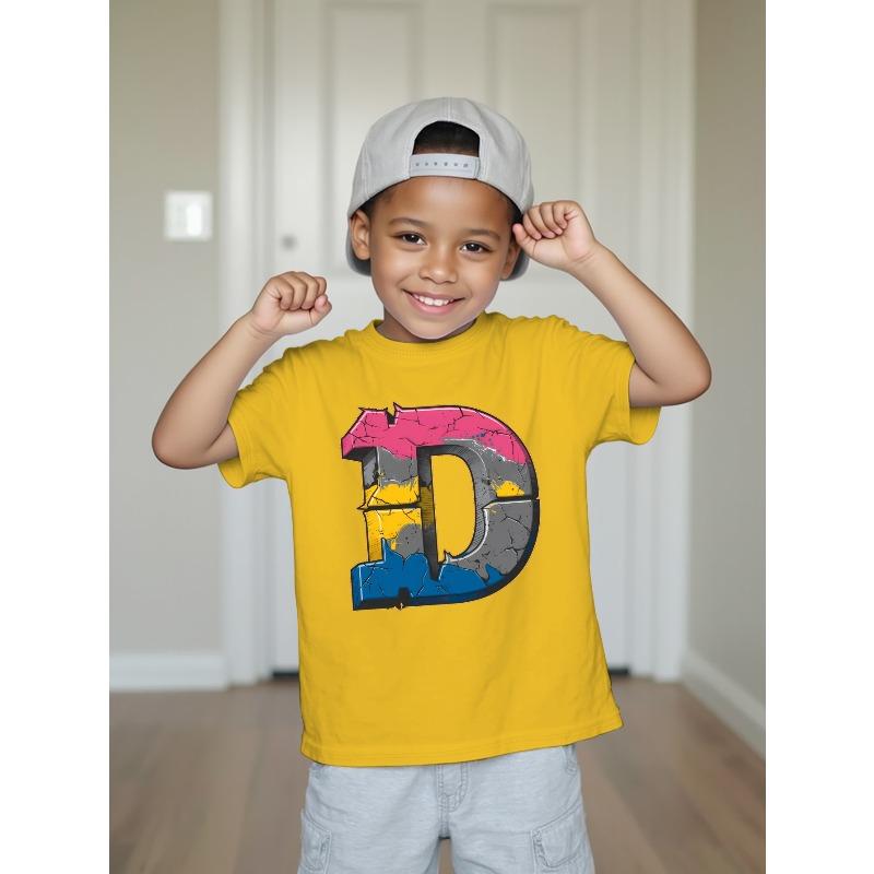 European Size Boys Round Neck Short Sleeved T Shirt D Letter Series Pattern