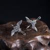Real 925 Sterling Silver Crane Shape Stud Earrings for Girls Chinese Ethnic Style Bird Small Earrings Ear Piercing Jewelry EH126