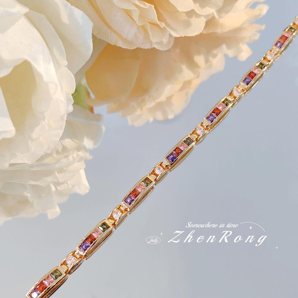 Vintage Colorful Gemstone Bracelet Dopamine Color Trendy Elegant Boho Chic Women Jewelry