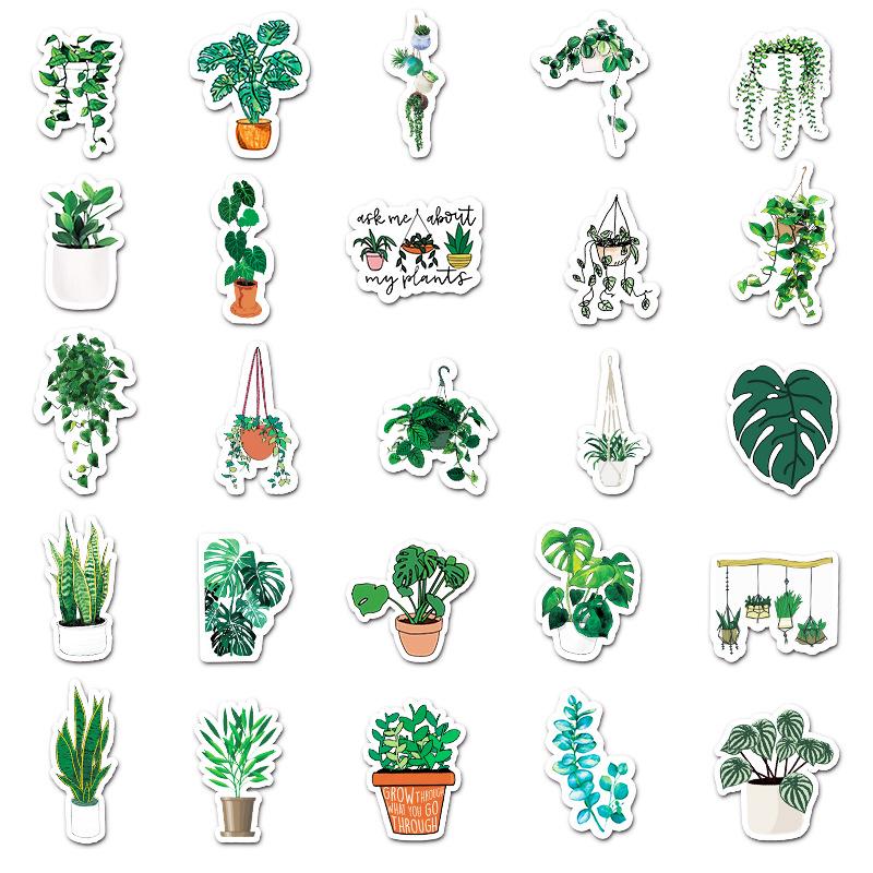 50 Green Plants Cartoon DIY Stickers for Tablet, Suitcase, Refrigerator, Stationery