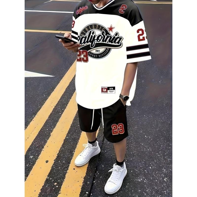 Short Sleeved T-shirt+shorts Two-piece Sports American Retro Set