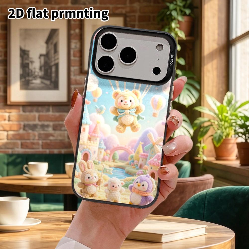 Phone Case: 2D flat, fits iPhone 18, 17, 16, 15, 14, 13, 12Pro protective case, hot air balloon teddy bear, perfect Christmas and Halloween holiday gi