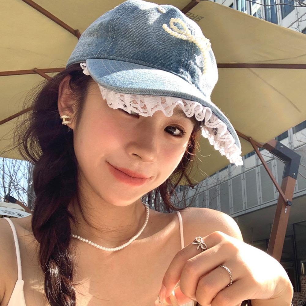 Fashion Sun Protection Bow Lace Baseball Hats Breathable Adjustable Cowboy Sunscreen Hats Windproof Beach Hat Men Women