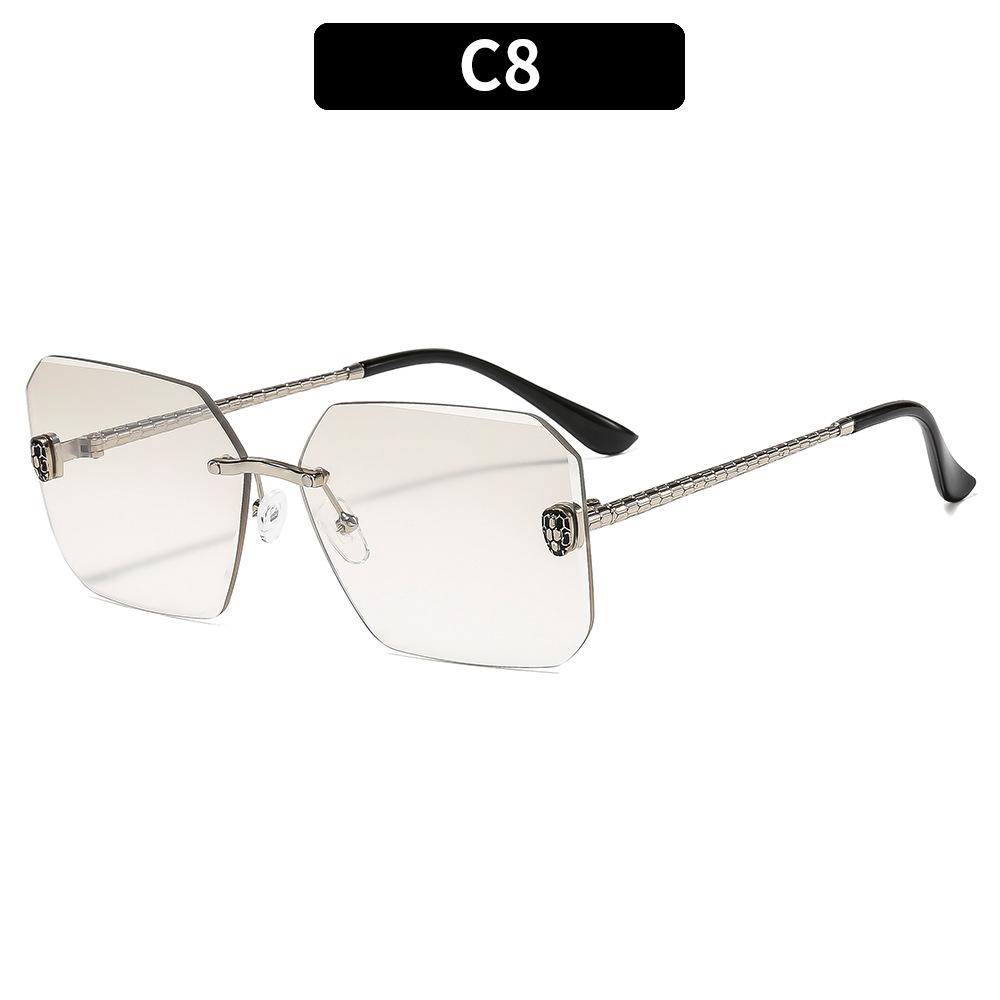 Women's Sunglasses, Men's and Women's Fashion Square Rimless Sunglasses, Large Frame Sunglasses