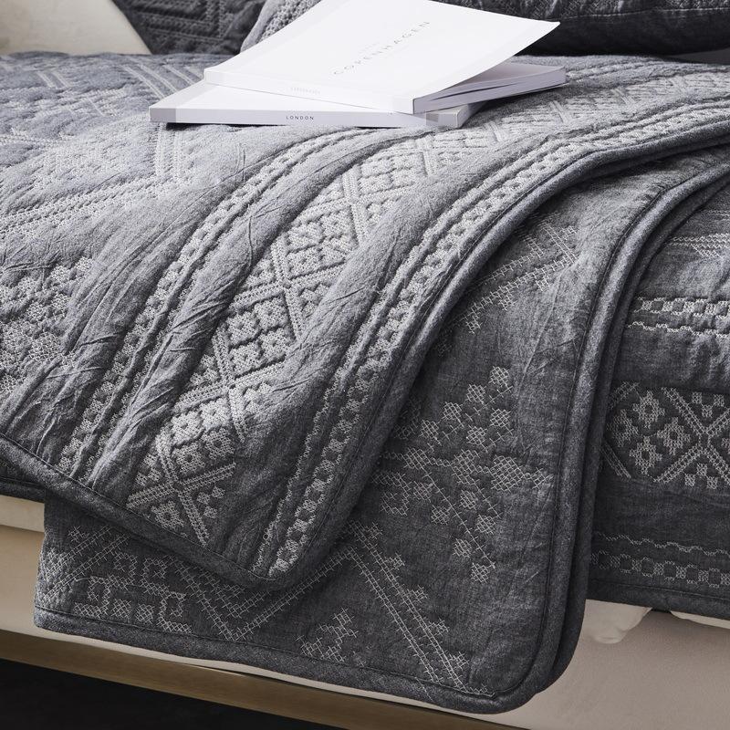 Pure Cotton Embroidered Sofa Cushion for All Seasons, Anti-slip, Dust-proof, Cat-scratch Proof Sofa Cover, Full Cover Cloth