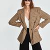 Modischer zweireihiger karierter Blazer mit langen Ärmeln und schmaler Passform für Damen