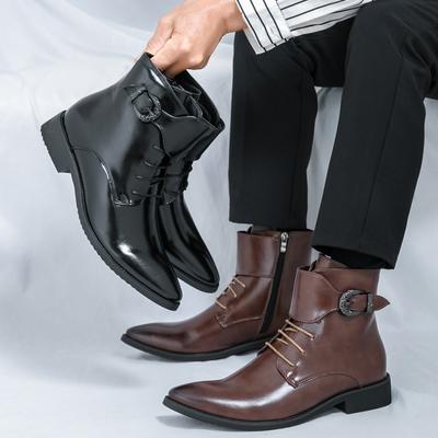 Herren Western Cowboystiefel Spitzschuh Motorradstiefel Lässig Retro Kleid Reißverschluss Leder Herrenschuhe Übergröße