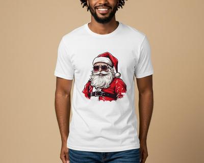 Cool Santa TShirt with Sunglasses Modern Christmas Apparel Funny Holiday Graphic Unique Unisex Gift Idea for Simple Style Tops