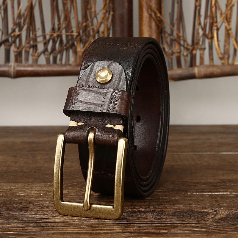 Belt Men's Retro First Layer Cow Leather Belt Men's Leather Pin Buckle Fashion Trend Embossed