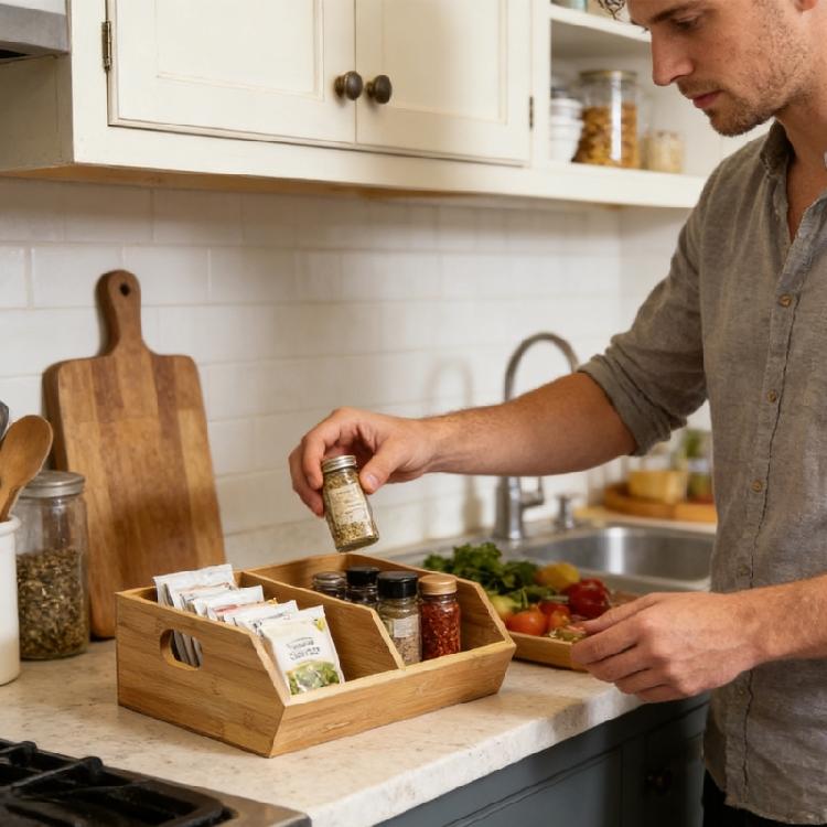 Permanent Wooden Kitchen Storage Solution For Herbs Seasonings And Vegetables