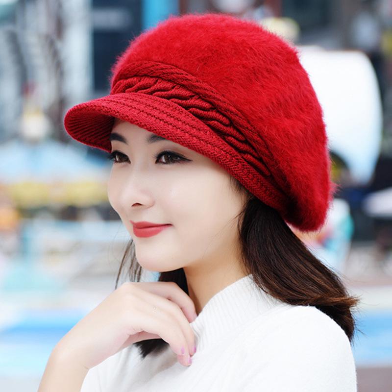 Fleece rabbit fur hat women's knitted hat winter winter thickened ear protection warm hat middle old hat women