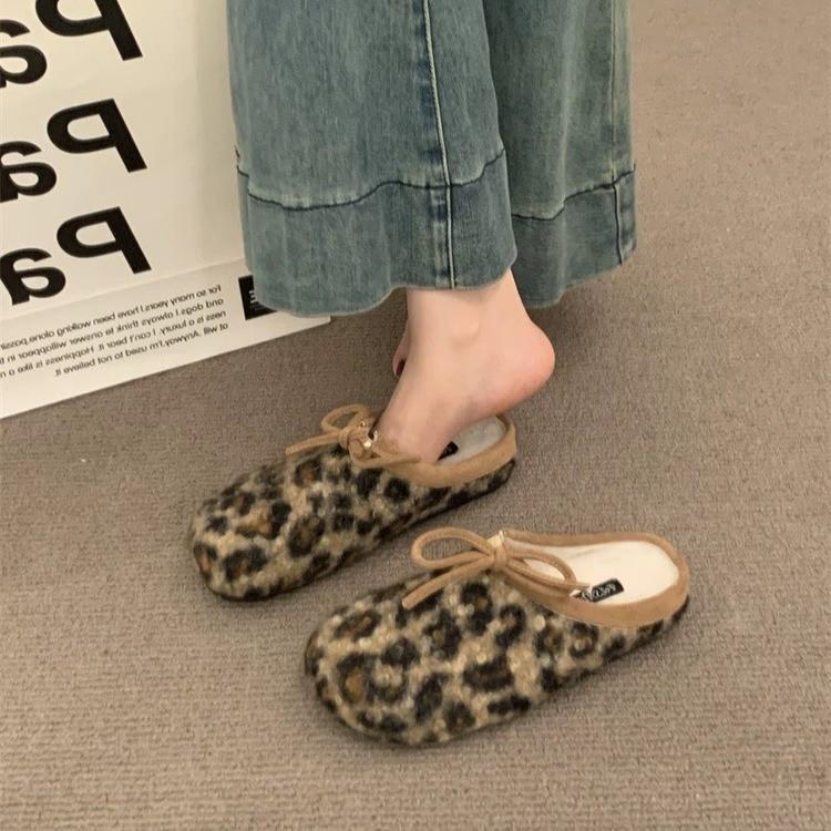 Korean Version of Ancient Covered Round Head Lace-up Bow Doudou Cotton Shoes, Inner Height Increase, Plush Warm Fluffy Shoes for Women's Autumn a