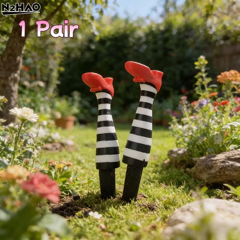Witch Leg Flower Pot Set Halloween Theme Garden Lawn Planter Holder Resin Craft Outdoor Decoration