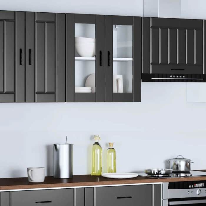 VidaXL Kitchen Wall Cabinet with Glass Door Porto Black 854148