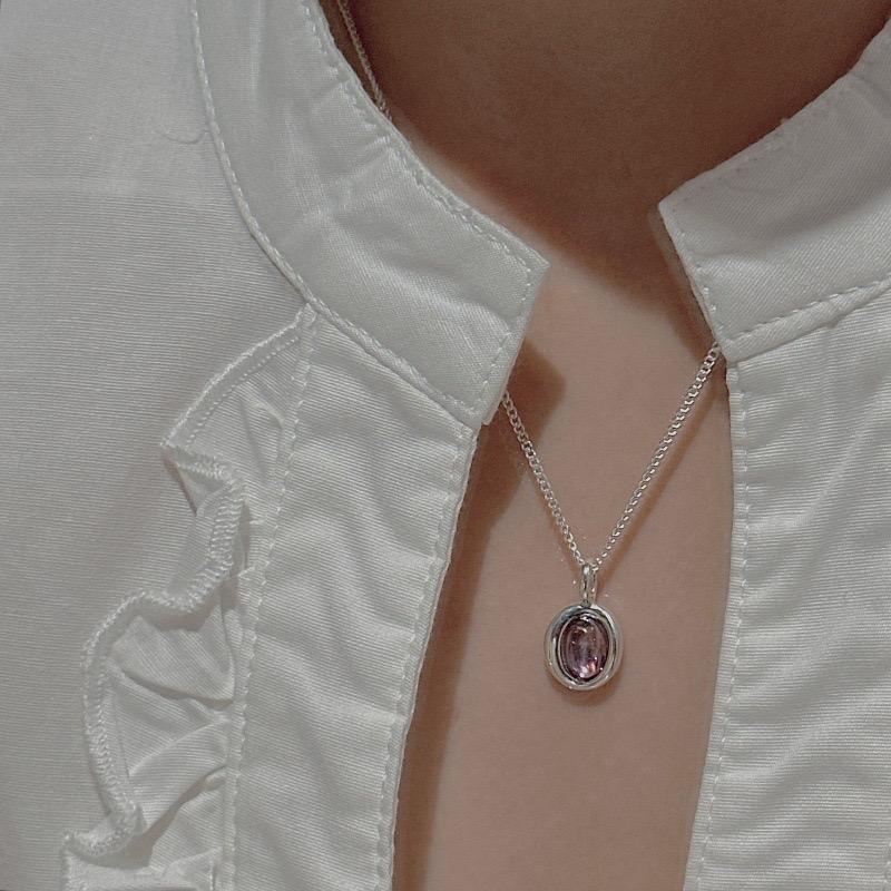 Xiaomi S925 Sterling Silver Necklaces For Women Simple Minimalist Pendant Necklaces Purple Stone Necklace Birthday Gift