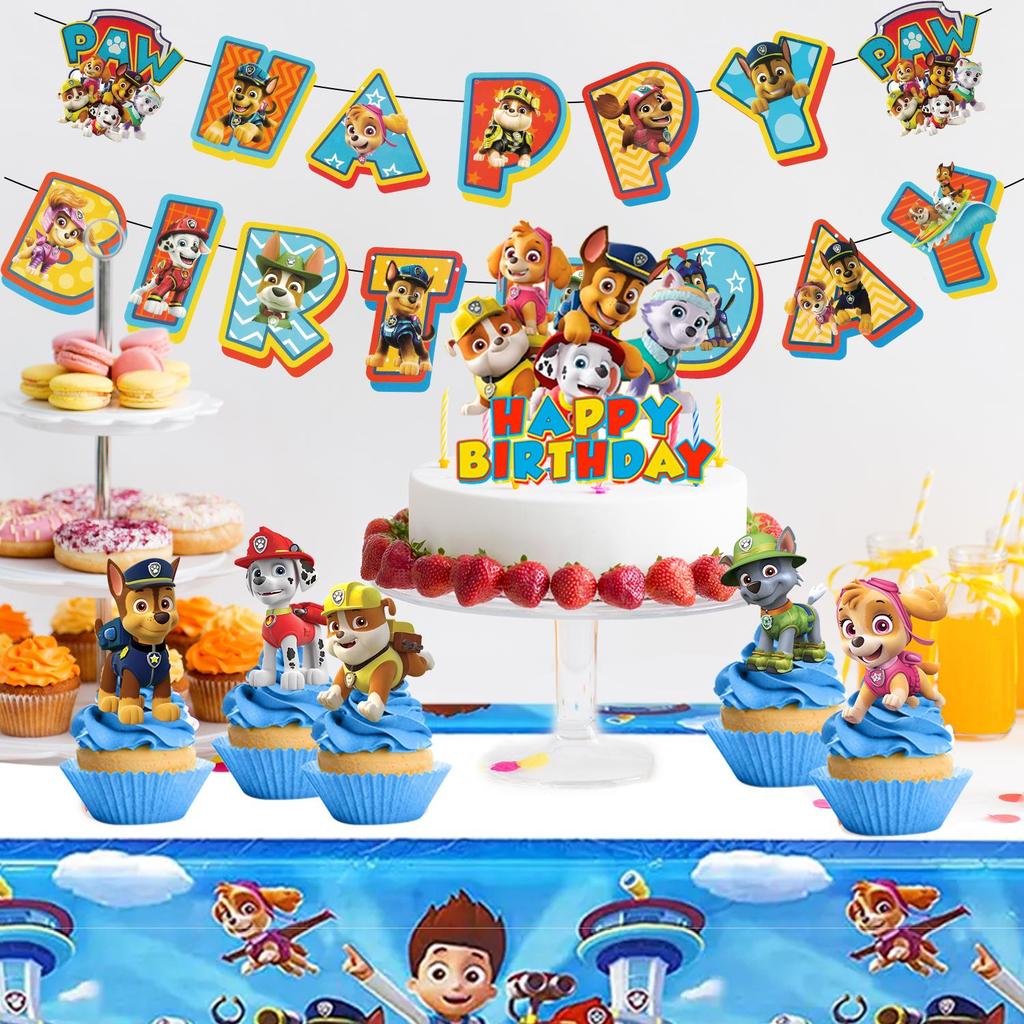 29Pcs Cartoon Dog Party Decorations, Cartoon Party Supplies - Dog Party Balloons Background Tablecloth and Dog Happy Birthday Banner Etc.