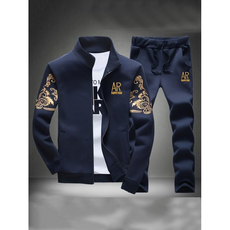Mens Casual Sportswear Set Long Sleeve Jacket Pants Lightweight Comfortable Fitness Outfit