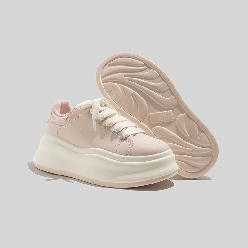 Beier Women s White Thick-Soled Skate Shoes, Lightweight with Cloud-Like Comfort, Height-Boosting Leather, 2026 Spring Casual Style 36 розовый