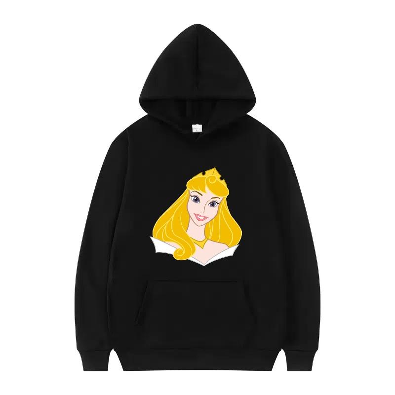 Disney Princess Pattern Woman Fashion Sporty Loose Black Spring Tops Clothes Pullovers Ladies Cheap Y2k Hoodies Men Sweatshirts