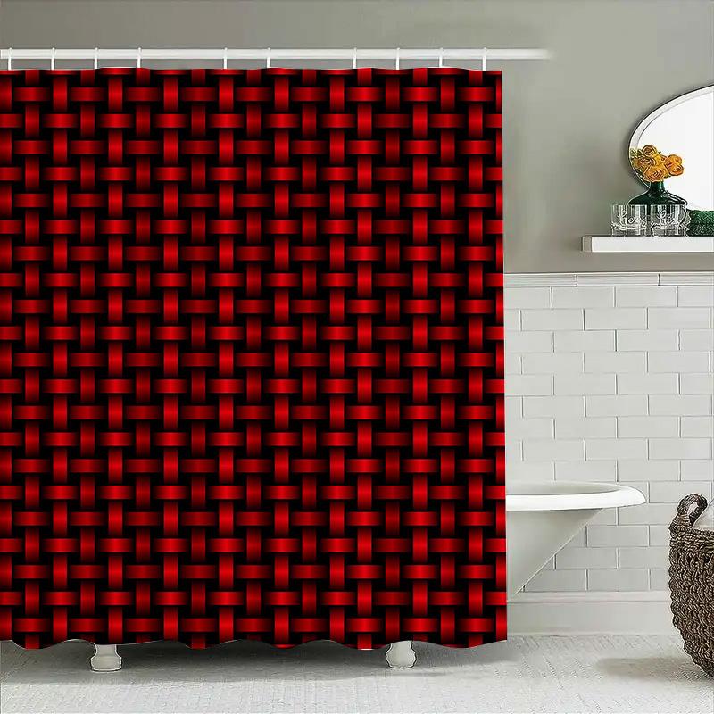 Red Woven Shower Curtain Waterproof Fabric Bathtub Decor For Bathroom Accessories Home Decor (Size: 72X84 In)