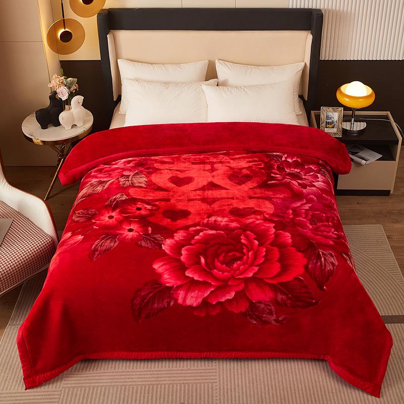 Double-Layer Thickened Raschel Blanket - Super Soft Anti-Static Fleece for Autumn/Winter, Perfect Wedding Gift.