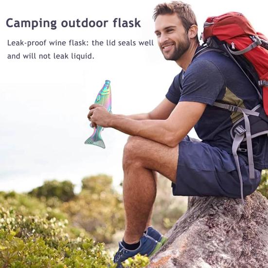 Fiskeformet lommelærke 5 oz Rustfritt stålflaske Lekkasjesikker Sklisikker Lomme-spritflaske for Utendørs Reiser Fiske Camping Fest Drikkeglass