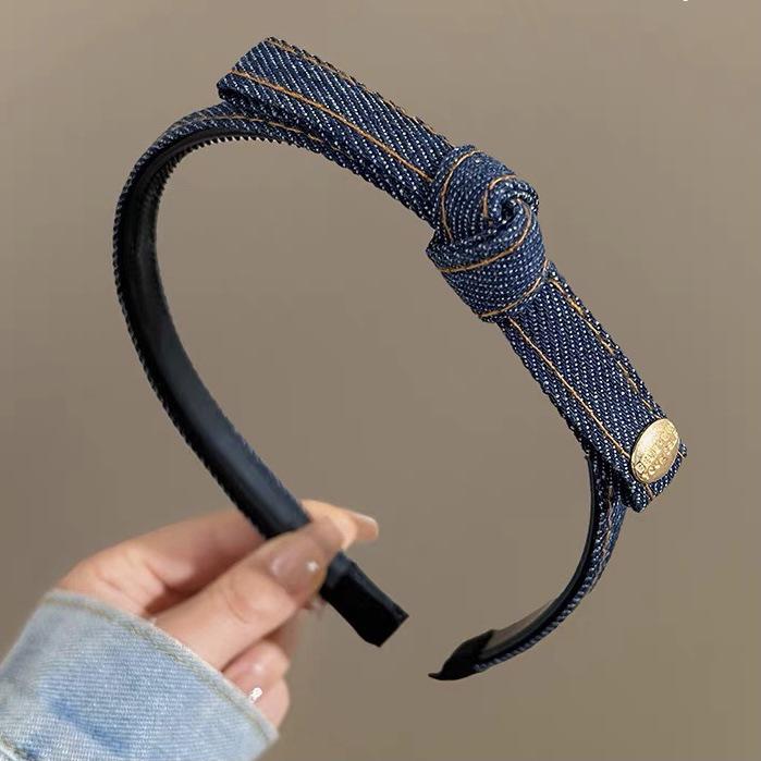 Retro Denim Blue Bow Hair Headband for Women - 2025 Versatile, High-End Hair Accessory темно-синий