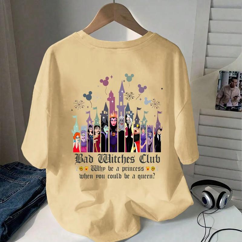 Bad Witches Club Womens Unisex Pattern Tshirt Round Neck Short Sleeve with Colorful Witch Design SpringSummer Tshirt
