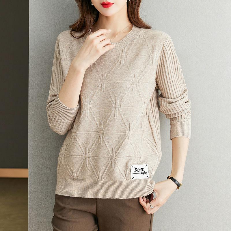 

Осень-зима Женский свитер больших размеров Свободный короткий пуловер Трикотажный свитер Жаккардовый круглый вырез Стрейч Джемпер Трикотажный топ 5XL верблюд