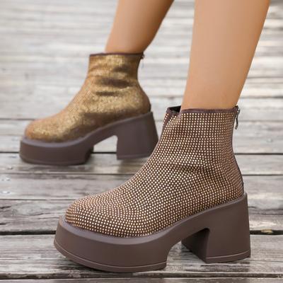 Crystal Bling Women High Heels Platform Ankle Boots Designer Luxury Shoes 2025 Winter Short Boots Dress Pumps Zapatillas