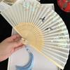 Ancient Chinese Style Small Dance Fan Summer Portable Hanfu Cheongsam Hand Held Fan Green Bamboo Ribs Single-Sided Folding Fan