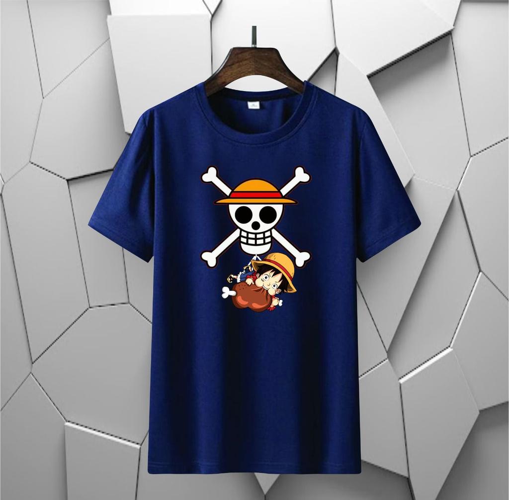 Summer 2026 One Piece Luffy Qversion Foodie Trendy Theme 100 Pure Cotton Printed Loose Tshirt Adult Parentchild Top