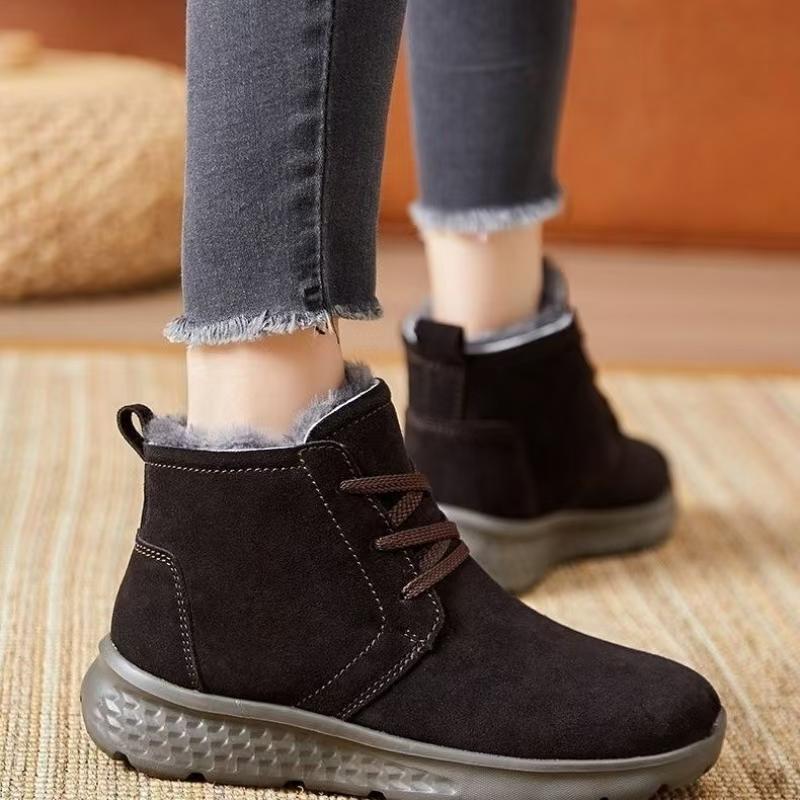 2026 Winter Women's Shearling High Top Cotton Boot Soft Sole Non Slip Thickened Plush Warm Lace Up Snow Boot Elderly Cotton Shoe