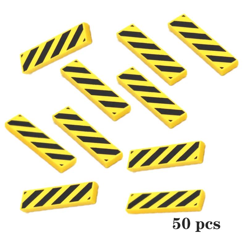 Non-Toxic 50Pcs Moc Tile Smooth Printed 1X4 Size 1*4 Assemble Particles 2431 Wood Grain Pattern Traffic Warning Bricks Diy Toy For Kids