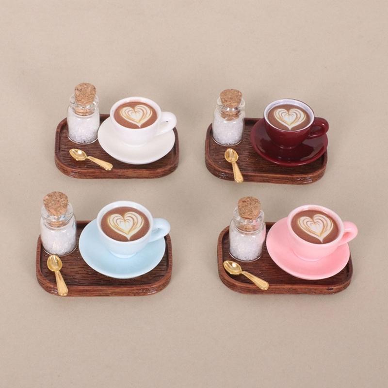 Miniature English Afternoon Coffee Cup Accessories Pretend Play Dollhouses Furniture 3 Set