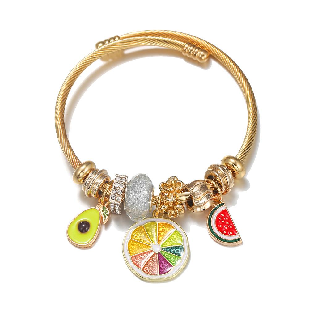 DIY Stainless Steel Bracelet Small Fresh Summer Fruit Pie Hand Ring Open Bracelet Ornament