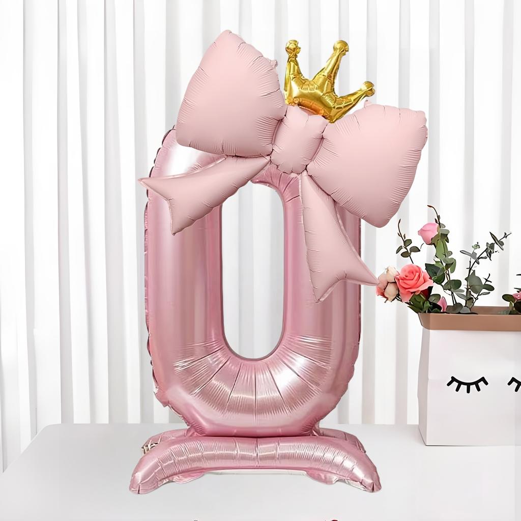 40inch Pink Crown Aluminum Foil Number 1st Balloon with Pink Bow Balloon for Birthday Party Decor Supplies Girls First Birthday